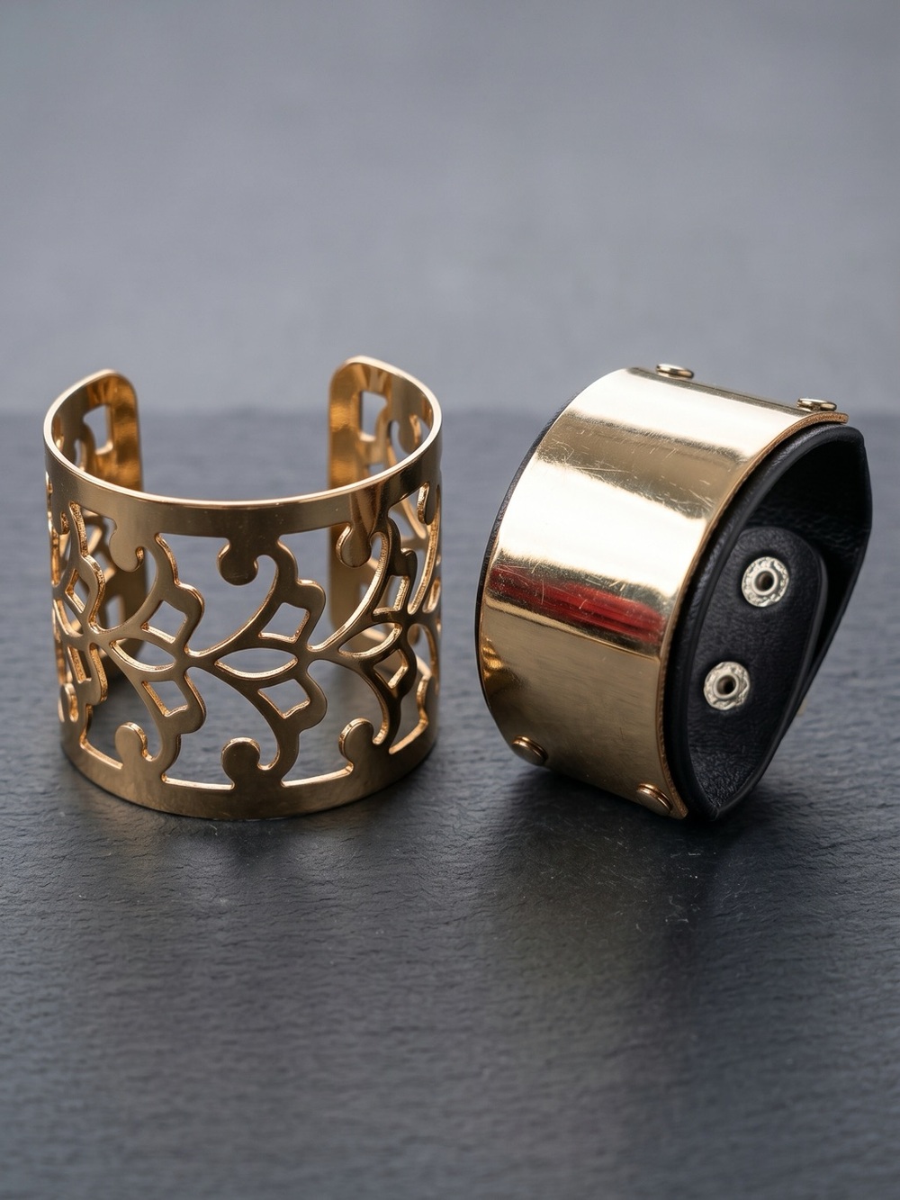 2 Gold Women's Cuff Bracelet Set - Fashion Accessory
